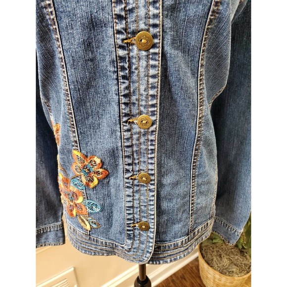 Alfred Dunner Womens Blue Denim Ramie Long Sleeve Buttons Front Jacket Blazer 20 - Picture 3 of 10